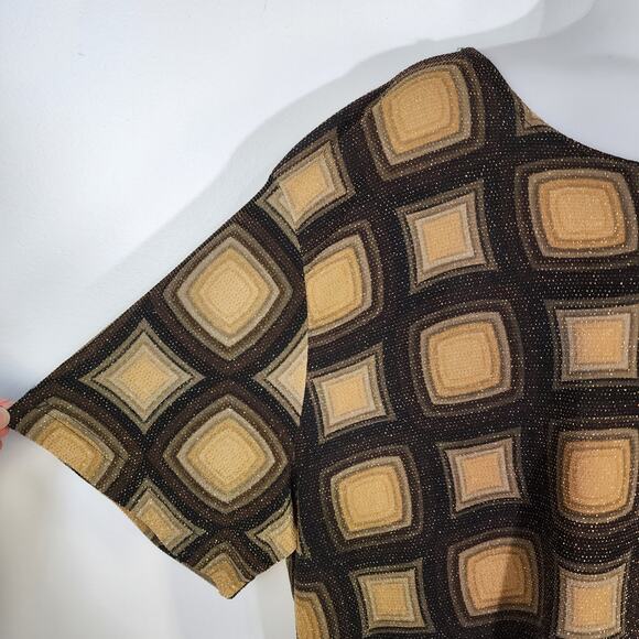 Vintage Joanna Plus Top 2X Gold Black Metallic Sparkle Geometric Short Sleeves - Picture 6 of 8